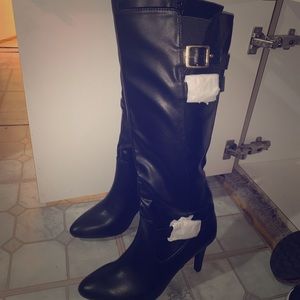 Black Leather High Heel Boots